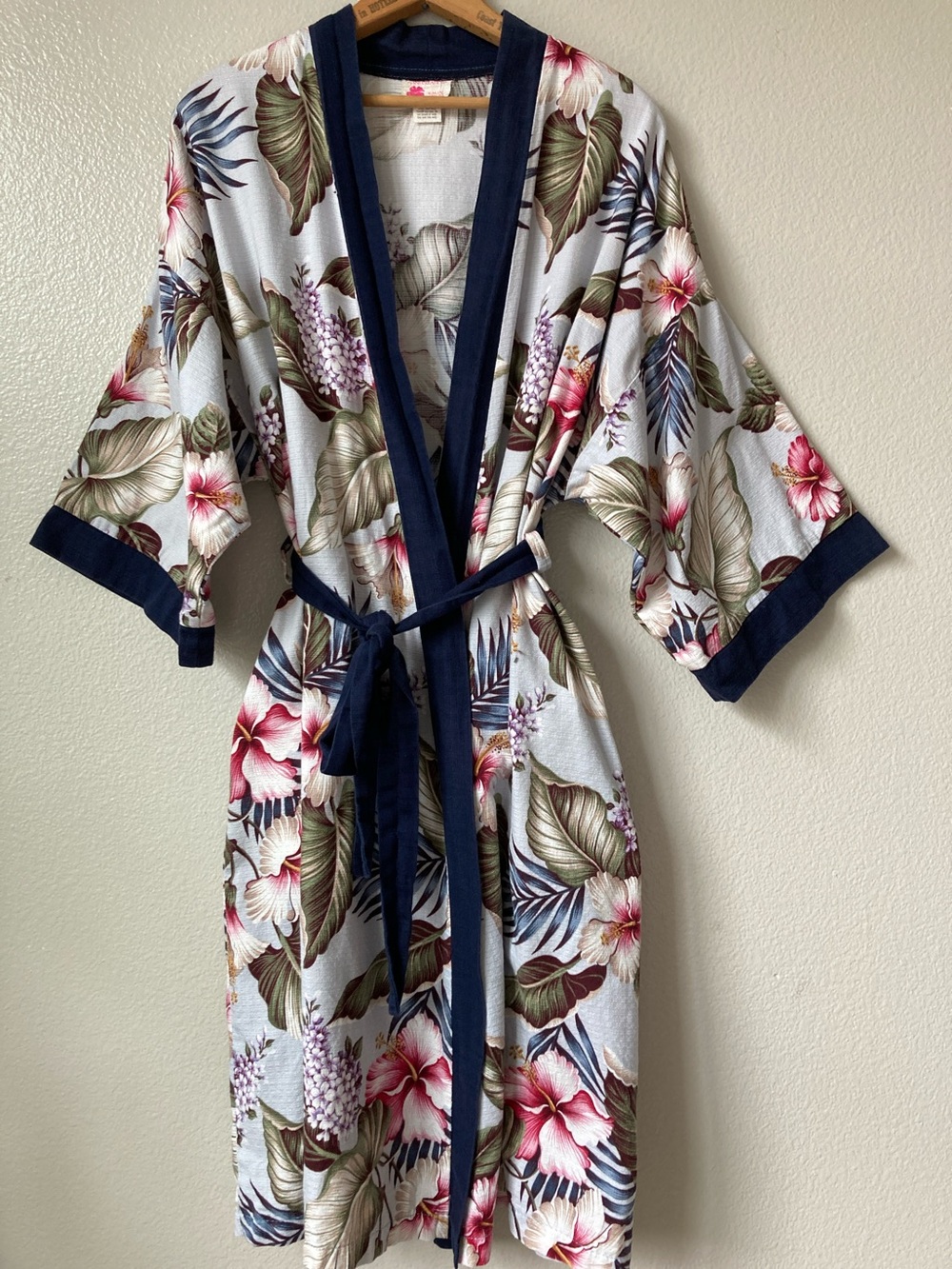 Vintage Nani Creations of Kauai Hawaii Floral Cotton Robe Floral Hibiscus OSFM